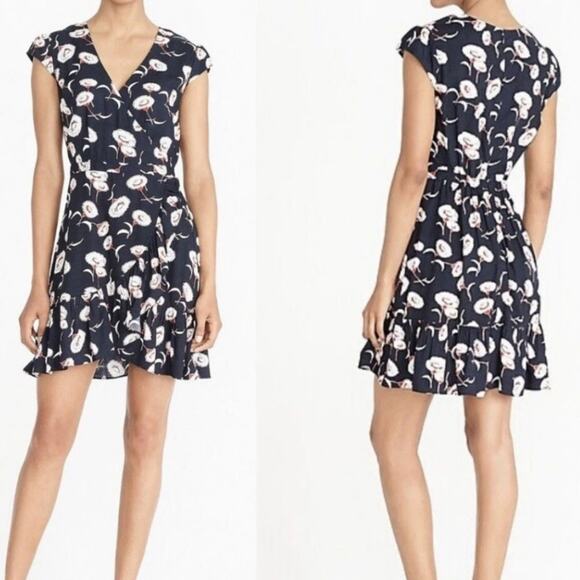 J. Crew Dresses & Skirts - J. Crew Blue Floating Floral Mini Dress Sz 2 Ruffle Hem Garden Cottage Wedding
